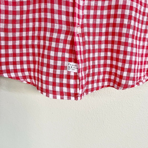 FRANK & EILEEN Barry 100% Linen Button Down Shirt in Hot Pink Check - Picture 4 of 7
